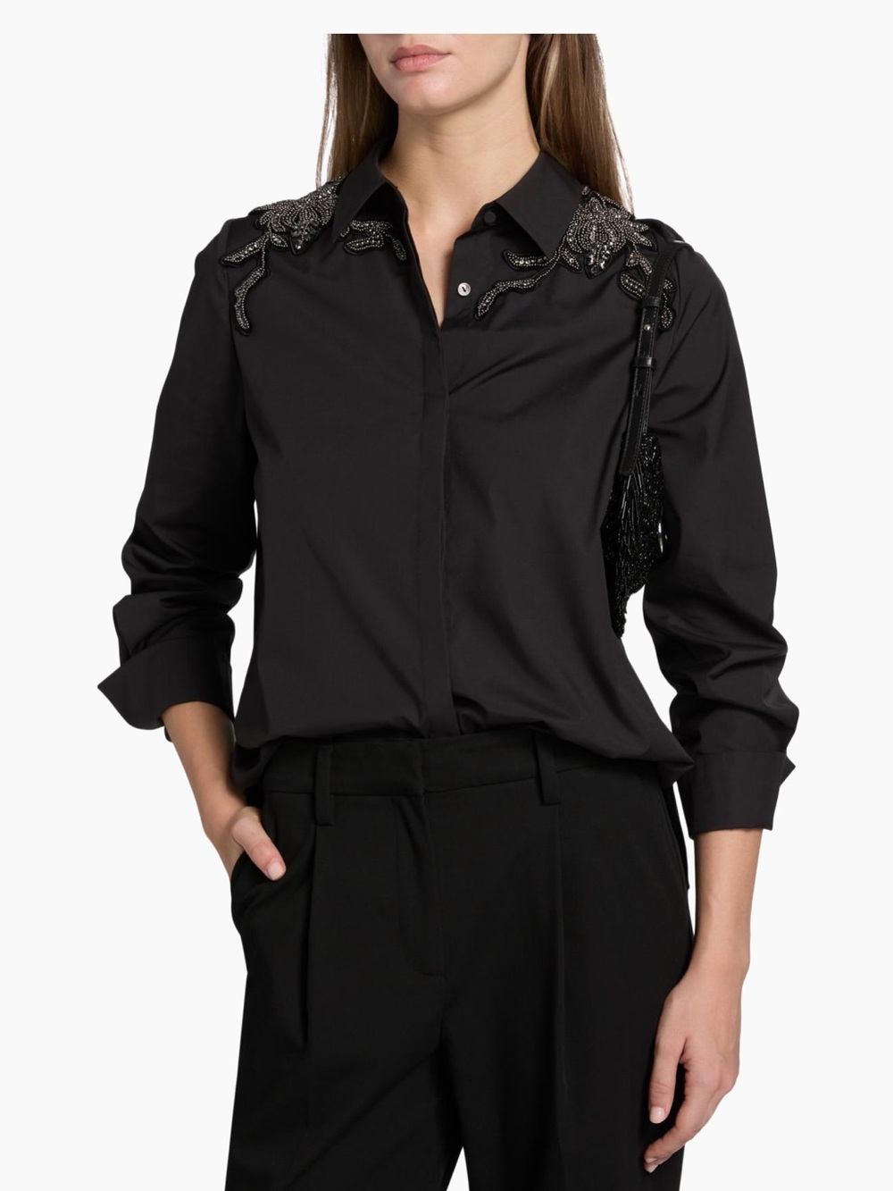 Kobi Halperin Black Button-Down Shirt with Embellished Shoulders